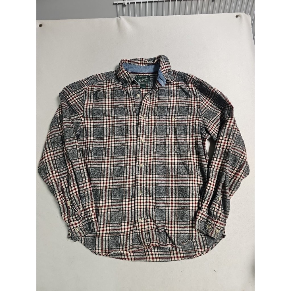 Woolrich Gray Red Check Shirt Thick Flannel Plaid Long Sleeve Cotton Mens M